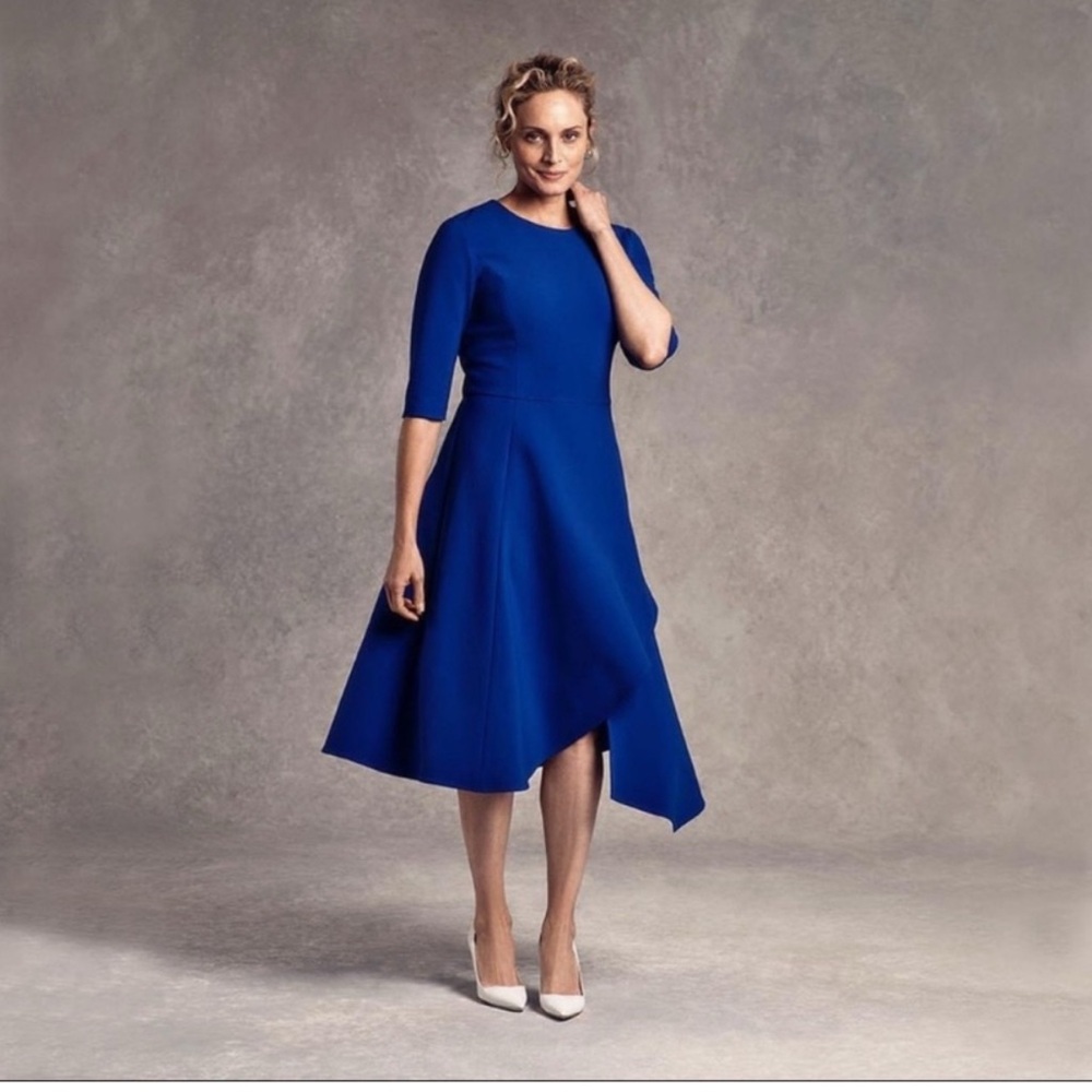 NEW Worth New York Structured Knit Fit and Flare Cobalt Blue Midi Dress